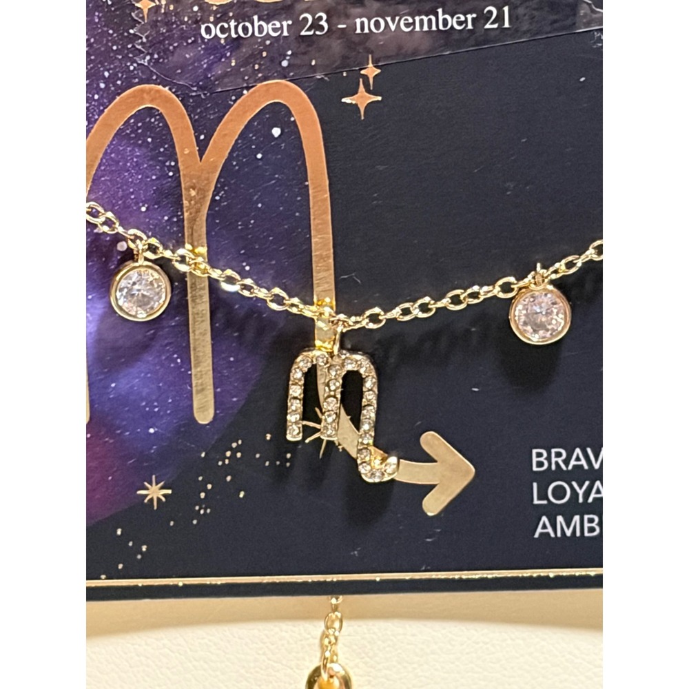 Scorpio Zodiac Rhinestone Pendant Necklace Gold Tone Adjustable Celestial Star
